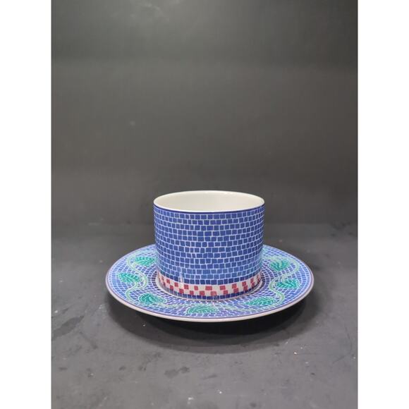 Dansk Mosaic Tile Flat Cup & Saucer Set, Porcelain Tea Cup, Collectible Dishware - Picture 2 of 12